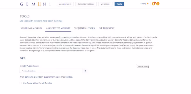 Associative memory screenshot