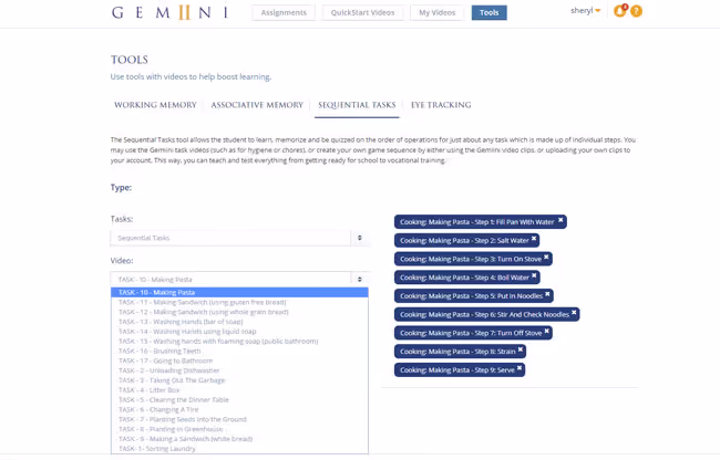 sequential tasks setup screenshot