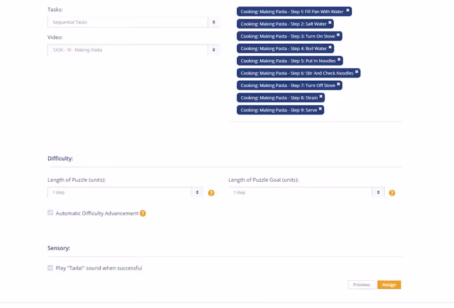 sequential tasks setup screenshot